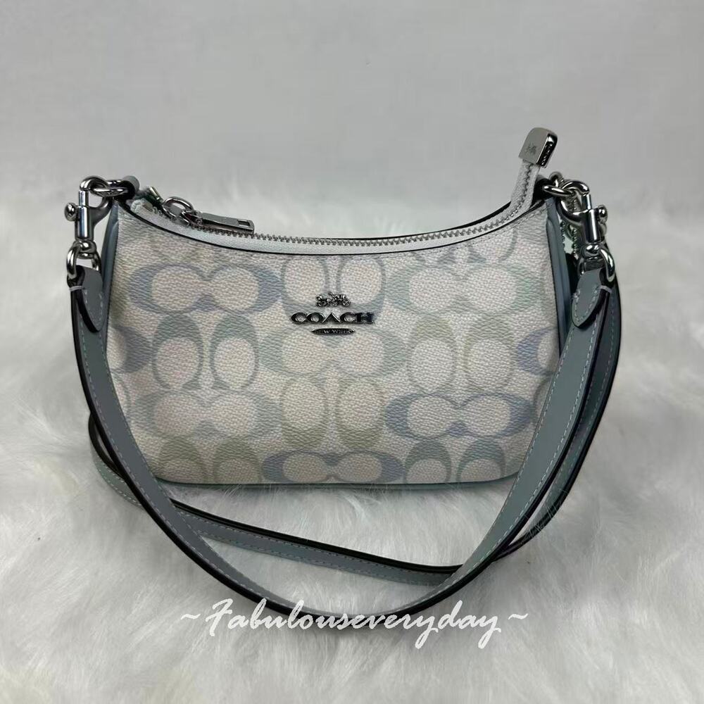 Coach Teri Mini Crossbody Bag In Signature Canvas CDW52 Silver/Chalk/Blue NWT